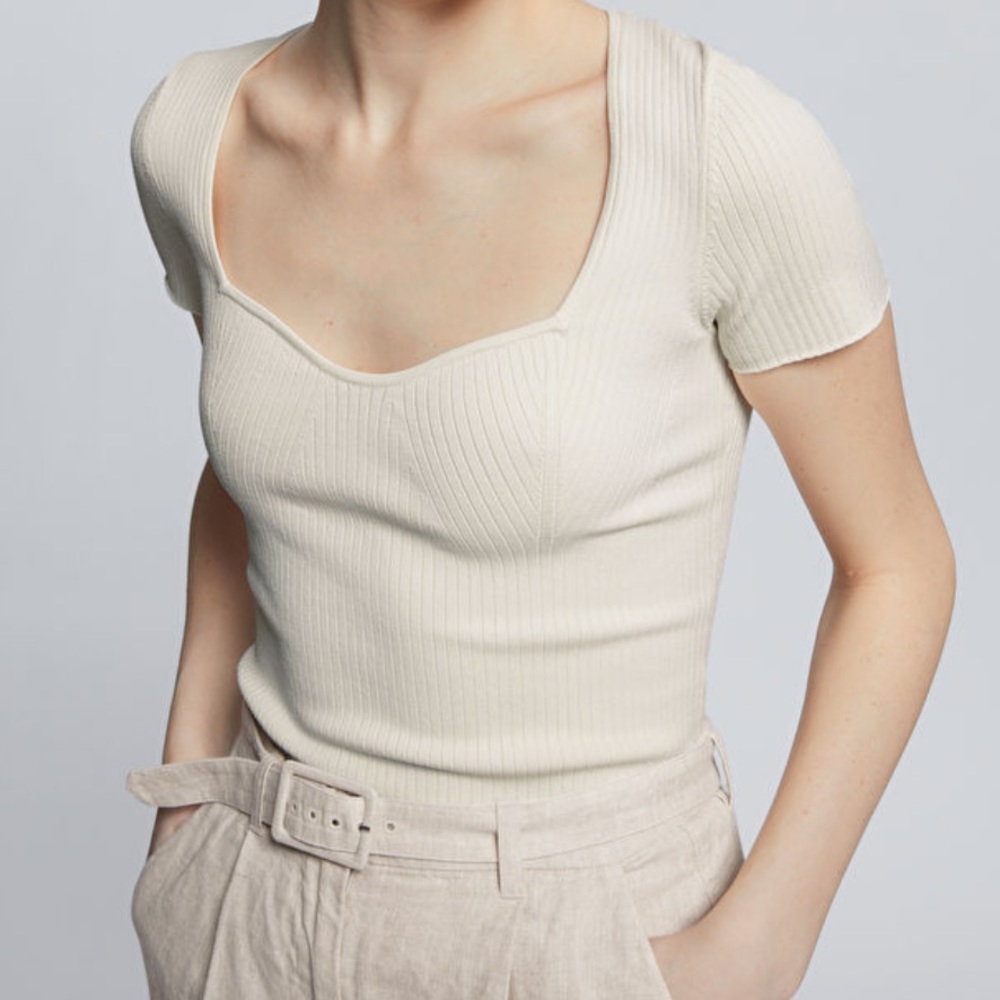 & Other Stories Cream Knitted Sweetheart Neck Top NWT